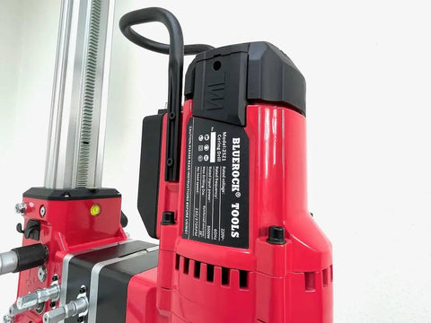 Close-up of the Tough As Nails 25 Inch Concrete Core Drill With 5000W Two Speed Diamond Coring Rig motor and control panel.