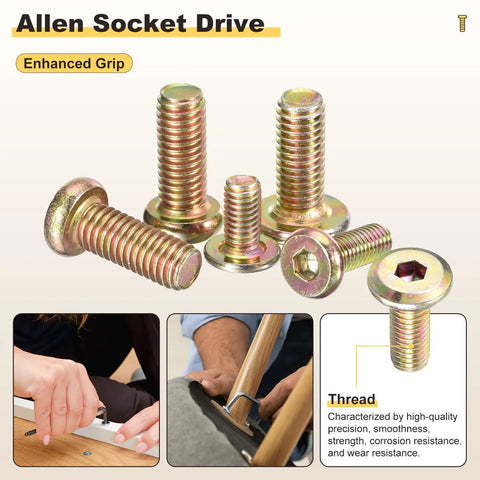 Rock Solid Furniture Replacement Screw Set with Killer Barrel Nuts and Flat Head Bolts for Crib Buildouts Includes All M6 Sizes in a Massive 100 Piece Stash That Slaps, showing various M6 hex screws.