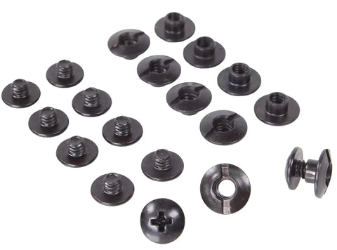 Heavy Duty Black Chicago Screws And Binding Posts For Leather Straps And Belts With Thru Hole Open Slot Design Perfect For Kydex Holster Repair And Rivet Replacement Built Damn Tough For Serious Grind Work Made In Usa Ten Pack - close-up of black screws.