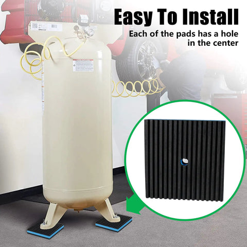Dang Sturdy Heavy Duty Rubber Anti Vibration Pads 6X6X7/8 Inch Featuring An Eva Core for air compressors, showing installation under a tank