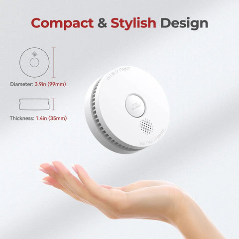Heavy Duty Smoke Detectors With 9V Replaceable Battery 8 Pack House Fire Alarms shown in compact design in hand