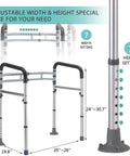 Heavy Duty Toilet Safety Rails delivering 350 Lbs weight capacity, adjustable height 24 to 30.7 inches, adjustable width 20 to 26 inches.