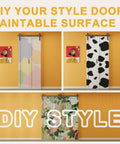 DIY paintable solid core bifold barn door options on display, showcasing colorful designs and smooth track system.