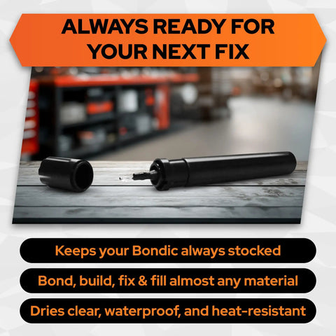 LED UV Liquid Plastic Welder Refills Two 4g Cartridges for quick cure repairs on table with cap off, ideal for DIY projects.