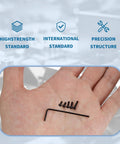 Hand holding black hex socket screws and an L-shaped wrench from the 750 Piece M2 Metric Screw Assortment Kit Featuring Hex Socket Head Cap Bolts And Matching Nuts Crafted From Tough As Nails 12.9 Grade Carbon Steel With Included Washers For Weekend Warrior.