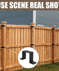 Beefy 4x4 Post Ties and U Brackets Set for Decks, Fences, and Gazebos, 3 Pack installed on wooden fence for support