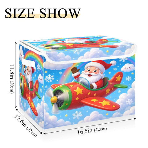Heavy Duty Foldable Storage Bin With Lid And Handles For Bedroom Closet Organization Collapsible Shelf Boxes 300D Oxford Dustproof Flip Top Cover dimensions 16.5x12.6x11.8 inches.