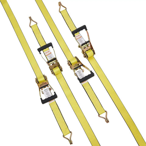 2 Inch By 15 Foot Ratchet Straps Beefy Heavy Duty 4 Pack With Double J Hooks And Padded Handles, 5000 Lb Break Strength