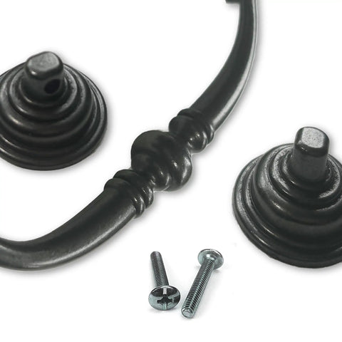 Slick And Dang Durable Drop Bail Cabinet Pulls With Oil Rubbed Bronze Finish Quick Setup Vibes For Kitchen Drawers Or Furniture Knobs 4 Inch Center To Center with screws.