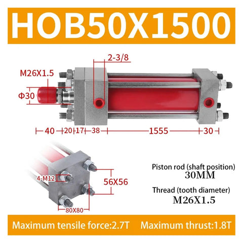 Diagram of Beefy Double Acting Tie Rod Hydraulic Cylinder Heavy Duty Lift System With 50mm Bore And 1500mm Stroke HOB50x1500