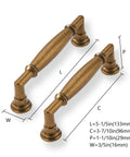 2 Pack 3-3/4 Inch Center Hole Antique Brass Cabinet Pulls Solid Zinc Alloy Handles with measurement details