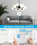 Wireless Dimmer Switch Kit With Remote Receiver For Alexa Voice Control shown with living room setup and handheld remote