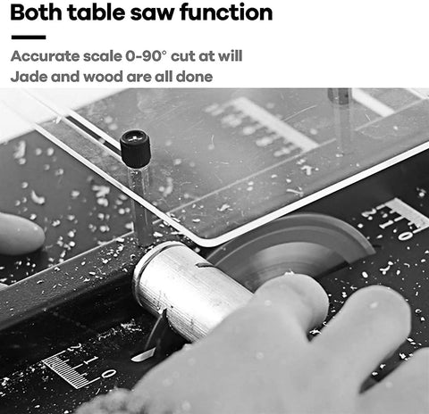 User adjusting Compact Portable Benchtop Table Saw 1800W Upgrade With Adjustable 0 To 90 Degree Angles for precise cuts.