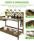 Outdoor Fir Wood Potting Bench With Metal Table Top Drawer Large Bottom Shelf And Open Shelf Garden Work Station with tools
