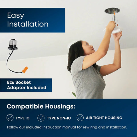 Installation of a 4-Inch LED Recessed Downlight Retrofit Kit With Pre-Mounted Trim And Standard Base Adapter 2700K Soft White Dimmable