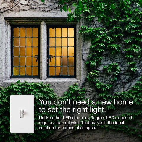 Ivory Toggle Dimmer Switch With Smooth Glide Lever For Led Halogen And Incandescent Bulbs 150 Watt Single Pole Or 3 Way No Sweat Installation on wall beside window with ivy.