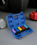 Thick Heavy Duty Wheel Protector Impact Socket Set With Color Coded Sleeves to Stop Lug Wrench From Ruining Your Rims Perfect For Tire Change Projects And Preventing Scuffed Alloys On Any Car Model Out There Right Now, blue case open