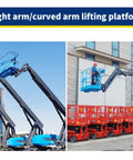 Super Stable Hydraulic Scissor Lift With Self Propelled Electric Drive Optimized For Rough Terrain Operations lifting workers with curved arms.