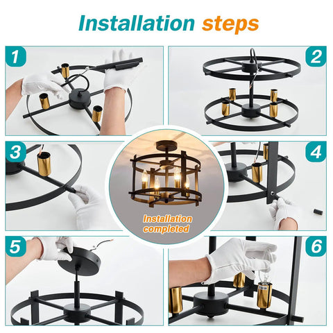 Installation steps for Dope Industrial Semi Flush Mount Ceiling Light With Four Lights Modern Metal Fixture