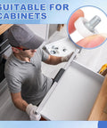 Man installing Buttery Smooth 19 mm White Nylon Cabinet Sliding Rollers And Drawer Wheels With Mounting Hardware For File Cabinets And Dresser Storage Replacement Parts 6 Pack Bundle.