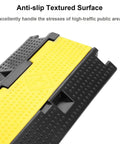 Three Pack Dual Channel Rubber Cable Protector Ramp for Driveways and Floors, anti-slip textured surface detail, yellow and black