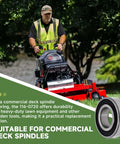 Heavy Hitter Six Pack Of 116 0720 Replacement Spindle Bearings For Riding Lawn Mowers shown in use on a commercial mower.