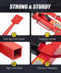 Close-up of anti-slip foot pedal, sturdy handle, high-end steel frame, and premium welding on Heavy Duty Car Wheel Dolly Set Of Four For Rolling Loaded Rides With Six Thousand Lb Capacity Anti Slip Foot Pedal And Smooth Three Sixty Swivel Casters For Suv Truck Shop Jobs.
