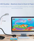 Straight Plug Usb Document Camera With Webcam Toggle For Teachers And Streamers Boasting A3 Scanning Adjustable Gooseneck Stand Bright LED Array and Smart Image Reversal paired with Sharp Dual Mic Recording Ideal For Zoom Obs and Remote Learning Setup with A3 display area.