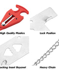 Two Pack Portable Door Lock Set For Extra Security And Privacy Great For Travel Hotels Homes Apartments Dorms And College Use Prevents Entry From Outside Not Even With A Key For Peace Of Mind showing high-quality plastics, lock position, locking insert bayonet, heavy chain.