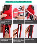 Step-by-step instructions for loading the Two Line Price Tag Gun With A To Z Letters, 20 Digits Per Line, 3 Inkers, 5 Rolls And 2800 White Labels