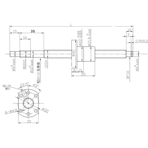 Rock Solid Anti Backlash Ball Screw With Single Nut 12 mm Diameter 4 mm Pitch 550 mm Carbon Steel Lead Assembly detailed dimensions drawing.
