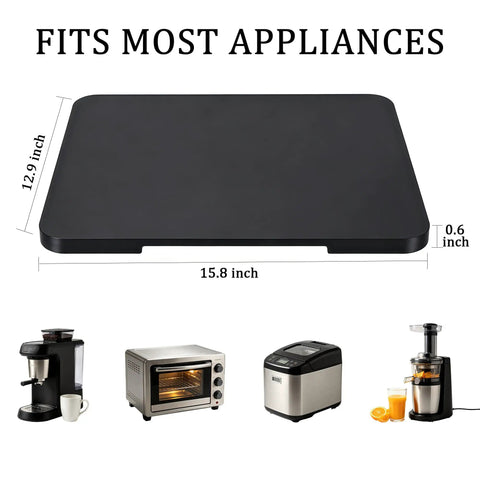Premium Bamboo Appliance Slider Tray With Universal Rotating Wheels For Countertops And Drawers measuring 12.9 x 15.8 inches.