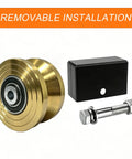 4 Inch Sliding Door Rollers V Groove Wheels With Welded Brackets Double Bearing 3000 Lb Capacity parts including wheel, screw, and box.