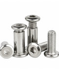 Badass Hex Socket Binding Post Bolts with Barrel Nuts Furniture Connector Fasteners made of 304 Stainless Steel 40 mm M3 OD 4 mm 5 pcs Kit, close-up.
