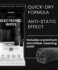 Streak-Free Screen Cleaner Wipes For TV, Computer, Laptop, iPad And Monitor With Microfiber Cloth, 90 Wipes Pack shown with cloth