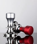 Top Shelf Adjustable Coffee Tamper With A Flat Base And Food Safe Stainless Steel, Killer Build For Custom Sized Espresso Pulls And Fast Morning Brews, silver and red tamper design