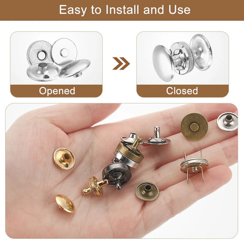 Slick Badass Metal Snap Buttons For Leather And Fabric Projects Mini 10mm Press Studs in hand, showing open and closed states.