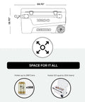 Dimensional sketch of MaxCold Glide 110 Qt Insulated Rolling Cooler With Soft Ride Wheels 168 Can Capacity