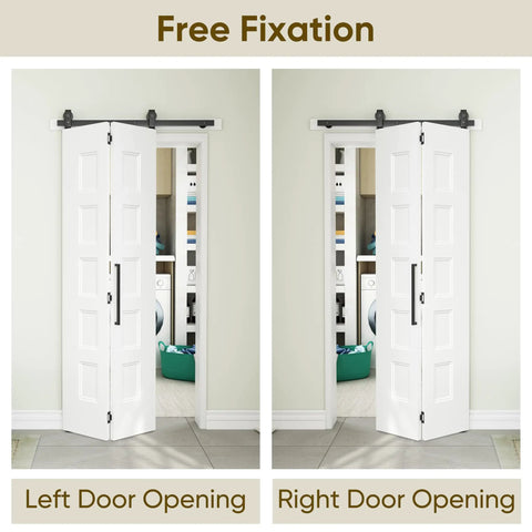 36 X 84 Inch White Primed Five Panel Bifold Barn Door Ready To Paint Top Shelf Interior Closet And Pantry Slider with left and right opening options.