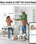 Children playing with cardboard dinosaur costume in living room, showcasing 2K Indoor Outdoor Security Cameras Bundle for Home Surveillance.