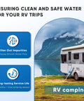 Slick Rv Water Filter System For Garden Pool Spa Camper Marine Boat Hose Cuts Chlorine And Heavy Metals For Hella Crisp Drinking Water No Sweat Car Washing Clean 2 Pack, RV camping by a lake with filter attached.