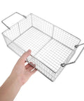 Stainless Steel Ultrasonic Cleaner Basket Replacement Wire Mesh Filter Insert For Metal Parts Washing And Tool Holders 8x4x3 Inches, angled view