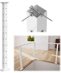 Corner Cable Railing Post 36 Inch Square 2 By 2 T Drilled One Post Corner Solution Surface Mount White Stainless Steel Indoor Outdoor Railing Kit Includes Paper User Guide in a room with wooden floor.