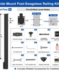 36 Inch Side Mount Cable Railing Post Kit With Fascia Deck Brackets Slick Black Swageless Stainless Steel Cable Rails installation accessories diagram.