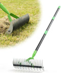 Dual Action Dethatcher Rake With 21 Tines And Adjustable Long Handle From 40 To 70 Inches for lawn care on grass