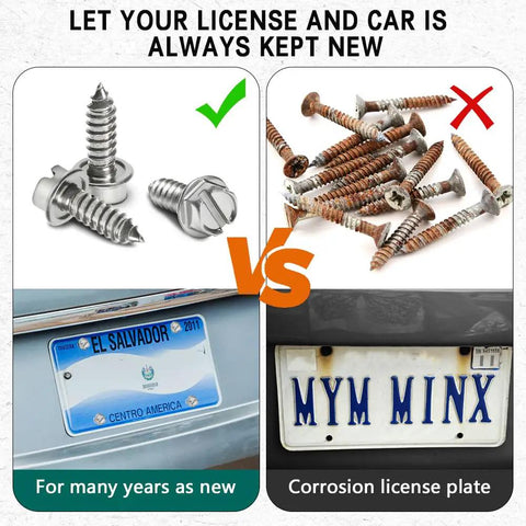 Heavy Duty Stainless Steel License Plate Screws Zero Rattle Bolt Set For Daily Drivers with rust-proof design versus corroded screws
