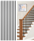 Thirty Pack Heavy Duty Wrought Iron Balusters 1/2 By 44 Inch, Knockout Black Finish, square hollow spindles installed on staircase.