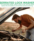 Mechanic using stainless steel internal tooth locking washers with serrated edges on car engine, automotive use
