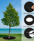 Tree with 4 Pack 32.2 Inch Non Woven Tree Mulch Rings, Weed Barrier Landscaping Fabric, detailed view of reusable ring features.