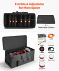No Sweat Electronic Drum Roller Case With Thick Cushioning And Easy Rollin Wheels, Large Travel Softcase With Removable Dividers And Side Pockets For Touring Musicians, Black showing adjustable interior with six dividers and various drum equipment.